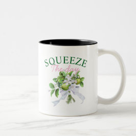 Bicolor Taza de café Squeeze The Day: divertida cita de li