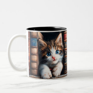 Bicolor Taza de café, té y cacao de cerámica   Gatito cali