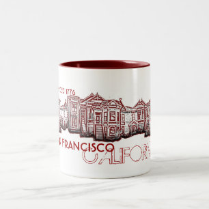Bicolor Taza de café vieja roja de la ciudad de San