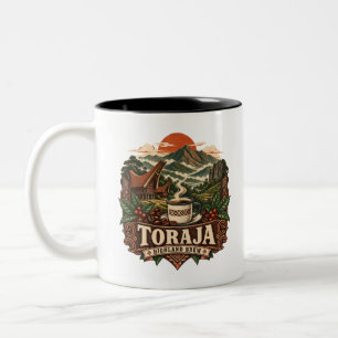 Bicolor Taza de café vintage de la región alta de Toraja I