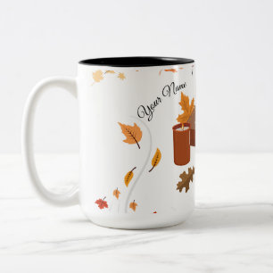 Bicolor Taza de café y libro de otoño acogedor - Nombre pe