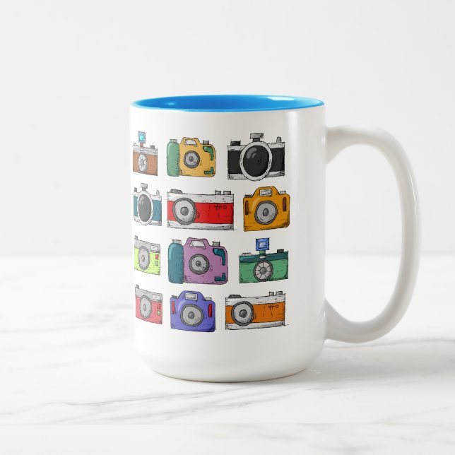 Bicolor Taza de cámaras ilustradas (Derecha)