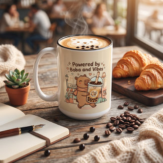 Bicolor Taza de capibara linda con 'Powered by Boba and Vi