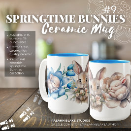 Bicolor Taza de cerámica #9 conejitos de primavera