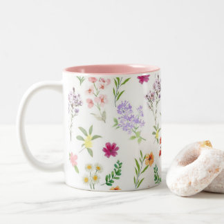 Bicolor Taza de cerámica botánica de flor silvestre rosa f