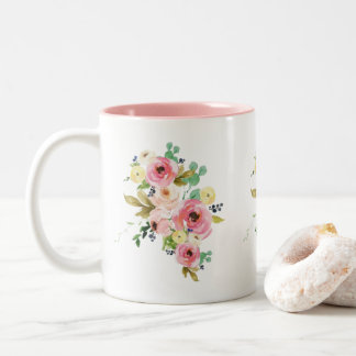 Bicolor Taza de cerámica con acuarela floral