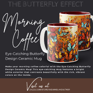 Bicolor Taza de cerámica con diseño de mariposa llamativo