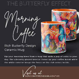 Bicolor Taza de cerámica con diseño de mariposa rica