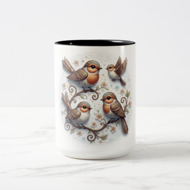 Bicolor Taza de cerámica con pájaros (Centro)