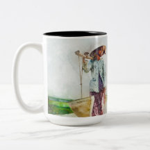 Taza de cerámica con serena escena de acuarela par