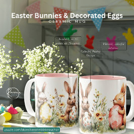 Bicolor Taza de Cerámica de conejos de Pascua y Huevos Dec