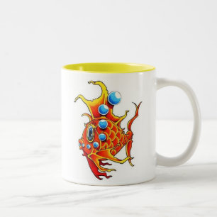 Bicolor taza de cerámica de doble tono con pez burbuja nar