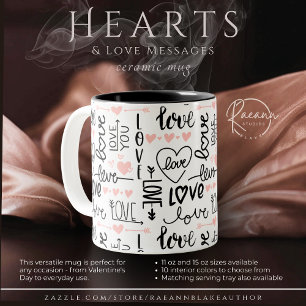 Bicolor Taza de cerámica de dos tonos Corazones y mensajes