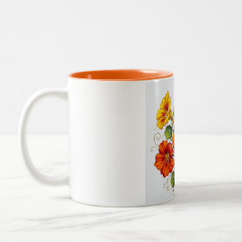 Bicolor Taza de cerámica de flores iluminadas por el sol