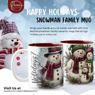 Bicolor Taza de cerámica Familia de Muñeco de Nieve Felice