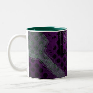 Bicolor Taza de cerámica grunge metálica púrpura abstracta