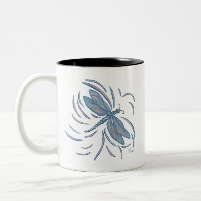 Bicolor Taza de cerámica libélula (Izquierda)
