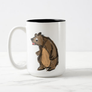 Bicolor Taza de cerámica marrón de dos tonos con oso dibuj