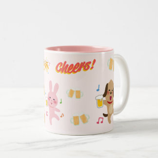 Bicolor taza de cerveza con animalitos lindos y un '¡Salud
