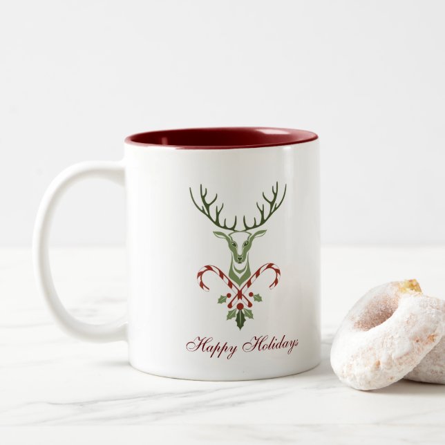 Bicolor Taza de ciervo navideño (Con donut)