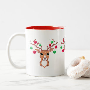 Bicolor Taza de ciervo navideño lindo de dos tonos