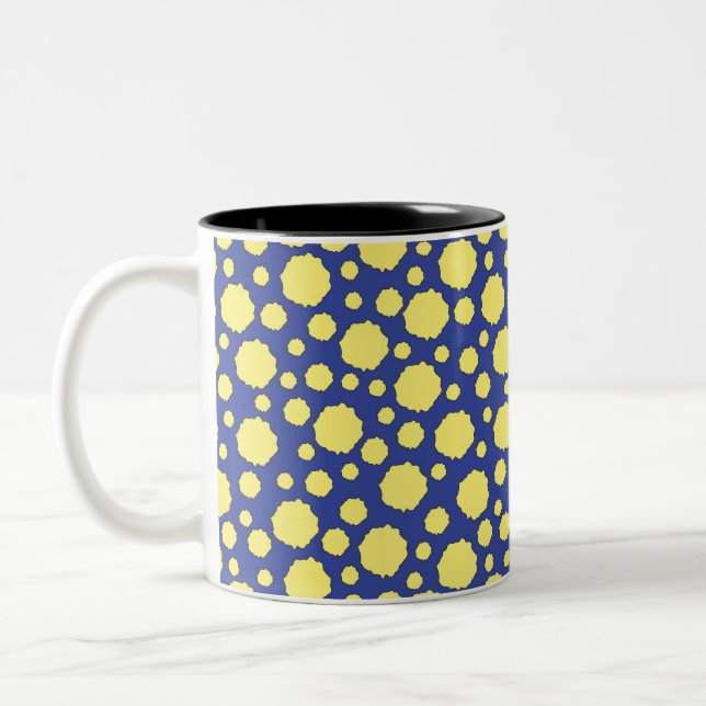 Bicolor Taza de círculos funky geométricos amarillos (Izquierda)