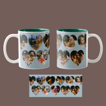 Taza de colaje de fotos azul polvoriento con marco