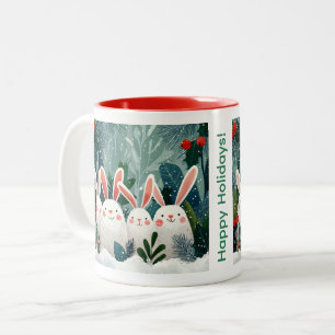 Bicolor Taza de conejito navideño lindo – Conejos felices