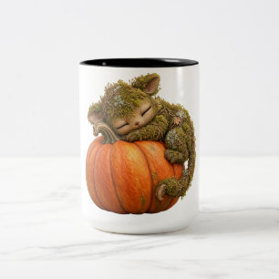 Bicolor Taza de criatura del bosque de calabaza linda