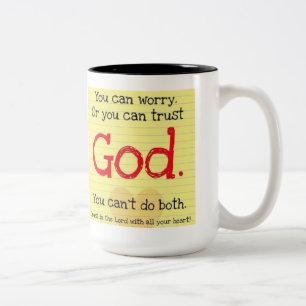 Bicolor Taza de DIOS de la preocupación o de la confianza
