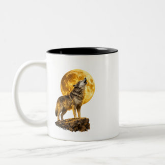 Bicolor Taza de doble tono y doble cara Luna Llena Lobo Ma