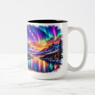 Bicolor Taza de dos tonos Bigfoot Luces del Norte