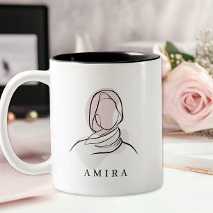Bicolor Taza de dos tonos con arte de línea de hijab de no