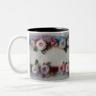 Bicolor Taza de dos tonos con borde de rosa de punto acoge