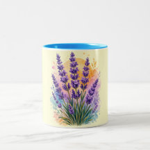 Taza de dos tonos con diseño de ramita de lavanda