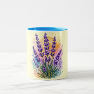 Bicolor Taza de dos tonos con diseño de ramita de lavanda