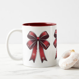 Bicolor Taza de dos tonos con lazo rojo y copos de nieve d