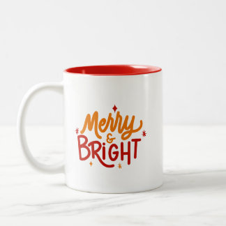 Bicolor Taza de dos tonos con letras a mano Merry & Bright