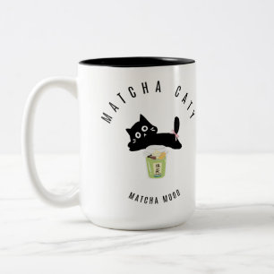 Bicolor Taza de dos tonos Cute Matcha Caty Gato Negro   Ka