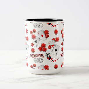 Bicolor Taza de dos tonos de 15 oz Vegas Dice and Chips