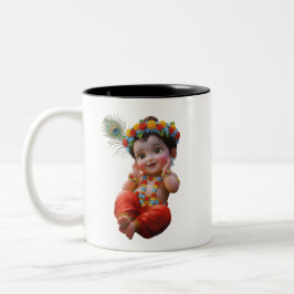 Bicolor Taza de dos tonos de arte indio de Krishna pequeño