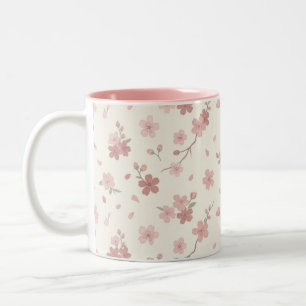 Bicolor Taza de dos tonos de flor de cerezo rosa Sakura