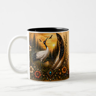 Bicolor Taza de dos tonos de la grulla del patrimonio indí