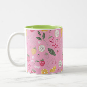 Bicolor Taza de dos tonos rosa de fresa y floral