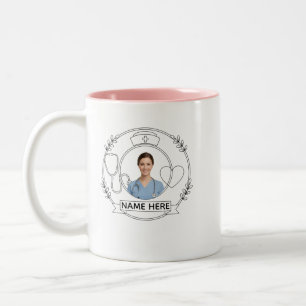 Bicolor Taza de enfermera personalizada con nombre y foto