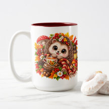 Taza de erizo lindo de otoño, animal acogedor del 