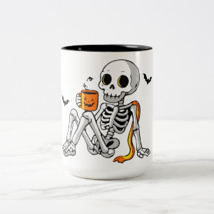 Bicolor Taza de esqueleto de Halloween acogedor con café y