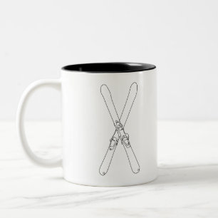 Bicolor Taza de esquís cruzados con arte de línea