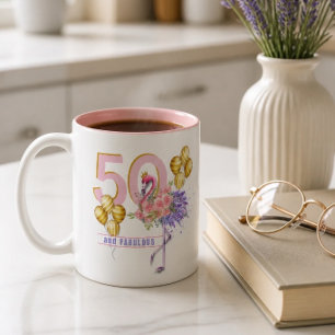 Bicolor Taza de flamenco floral rosa 50 y fabuloso