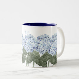 Bicolor Taza de flores azules de Hortensia en contraste